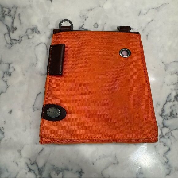 Mosey life Burnt Orange Red Crossbody wrist wallet Bag Small Brown Leather Trim - Picture 4 of 12